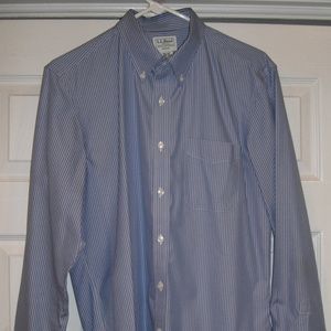LL Bean Long Sleeve Button Down Shirt Blue Pinstripe Men's Size 15.5 x 35
